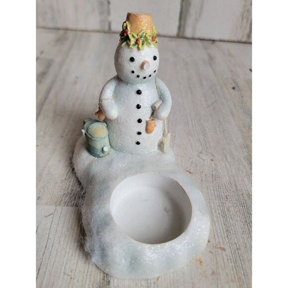 Hallmark snowman AS IS tealight candle holder glitter gardener - Picture 7 of 8